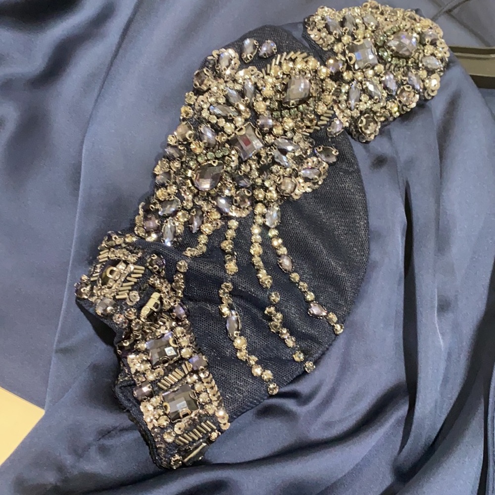 Aidan Mattox beautiful beads & jewels short sleeve satin long gown - Picture 10 of 14